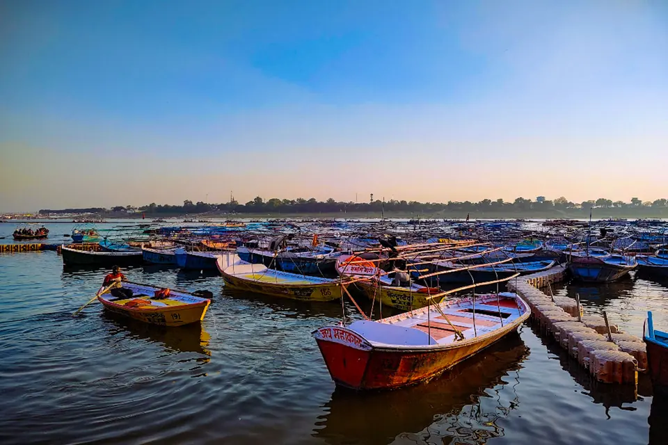 Boats at the Triveni Sangam, Prayagraj